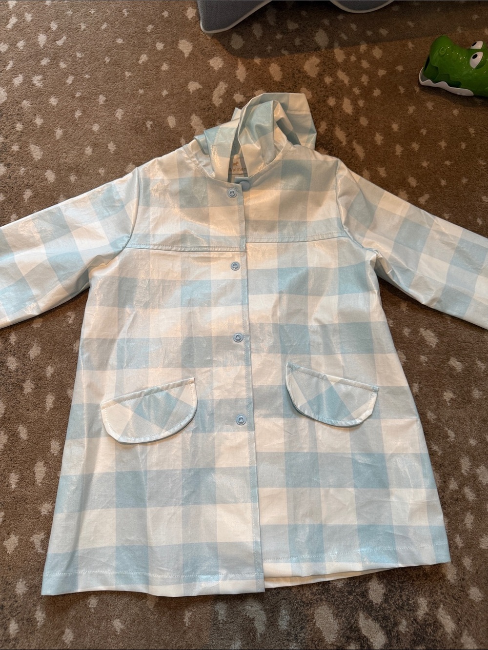 Kids Light Blue & White Checked Hooded Raincoat